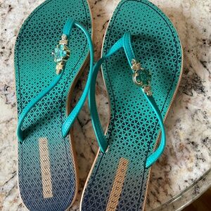 Teal flip flops with jewel